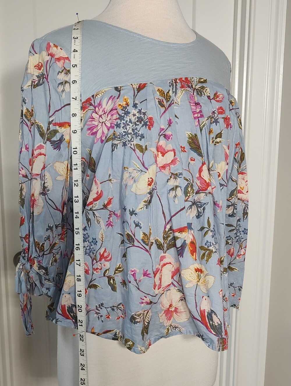 LC Lauren Conrad Pale Blue & Cream Casual Top